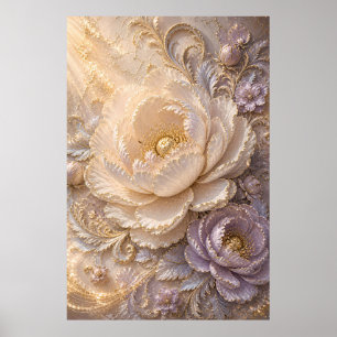 Poster Fleur de givre perlé élégant   Floral embossé de l