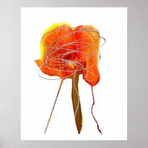 Poster Fleur de gribouillis abstraite aquarelle rouge flo