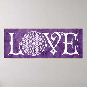 Poster Fleur de la vie - LOVE lettrage tatouage blanc