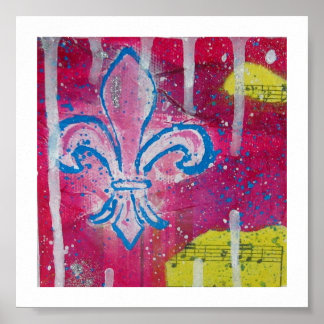 Poster Fleur de Lis avec toile Magenta, Bleue et Jaune