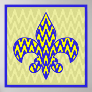 Poster Fleur de lis bleu et jaune