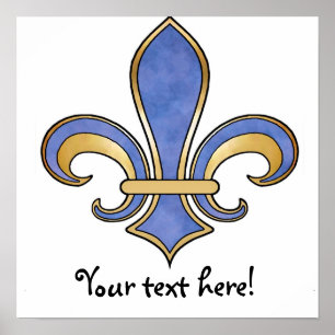 Poster Fleur de Lis en couleur unie - Bleu foncé