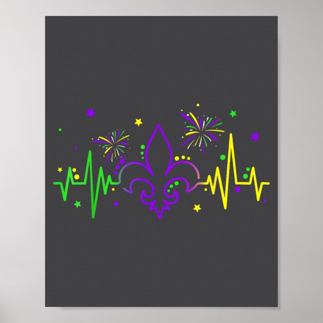 Poster Fleur De Lis Heartbeat Nurse Mardi Gras Carnival M (Devant)