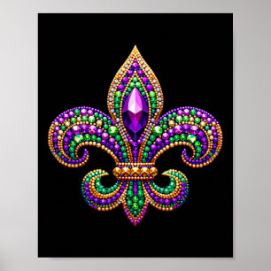Poster Fleur de lis Mardi Gras Symbole Carnaval Parade Co