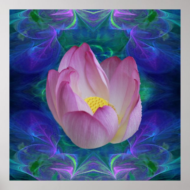 Poster Fleur de lotus fractale rose (Devant)