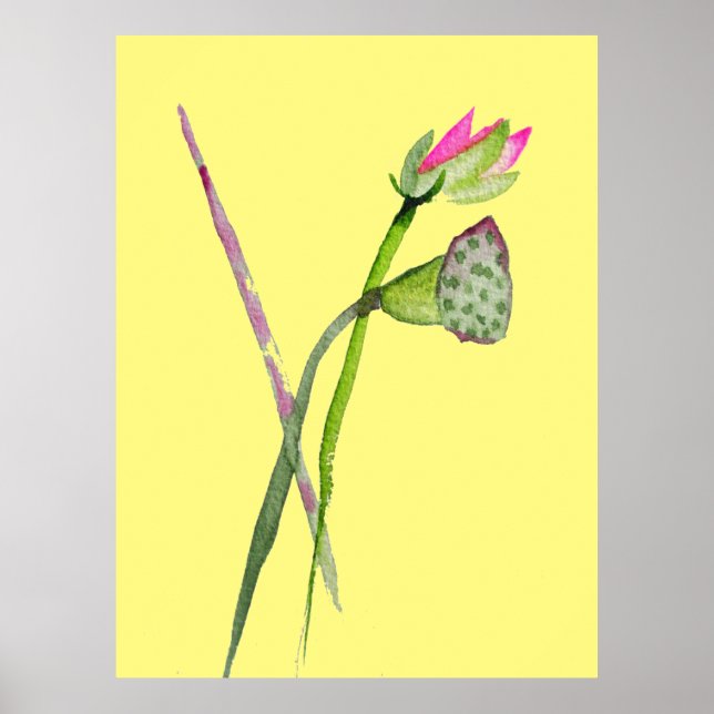 Poster Fleur de Lotus rose Zen peinture aquarelle art (Devant)