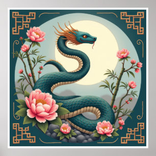 Poster Fleur de lotus Serpent Bleu