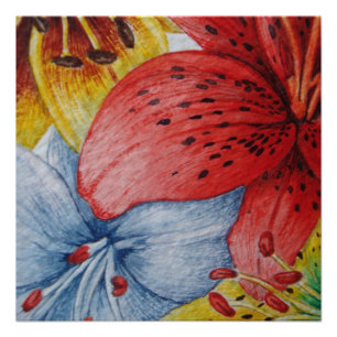 Poster fleur de lys rouge jaune et bleu contemporaine