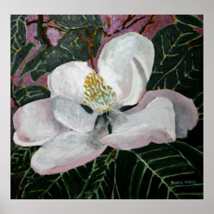 Poster fleur de magnolia peignant l'art acrylique de mur