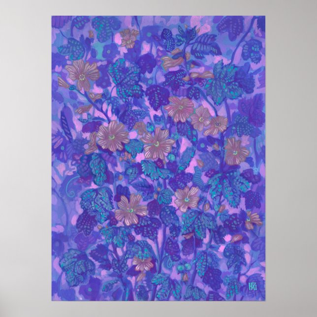 Poster Fleur de Malve, Fleurs de Malva Peinture Florale V (Devant)