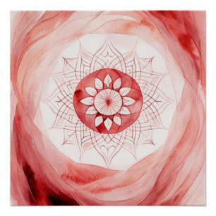 Poster Fleur de mandala à l'aquarelle rouge