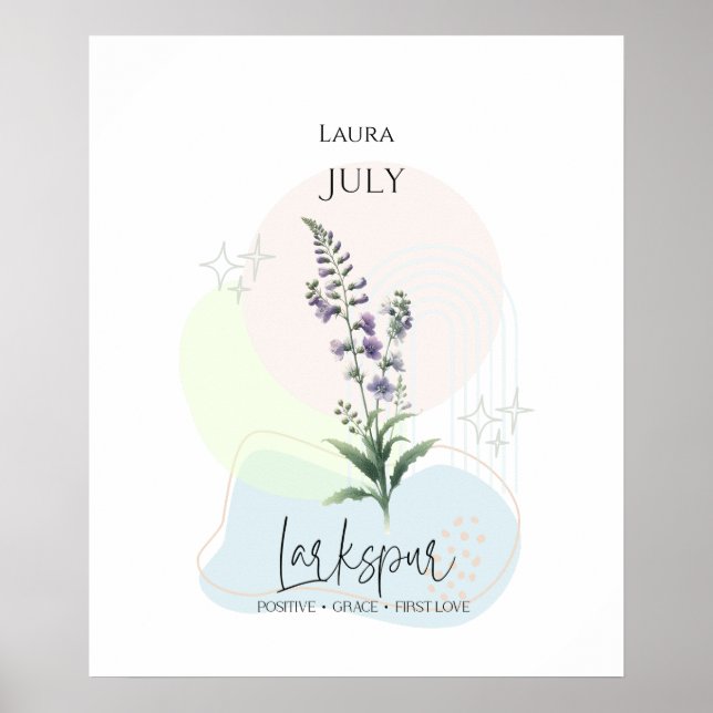 Poster Fleur de naissance de Larkspur pour juillet (Devant)
