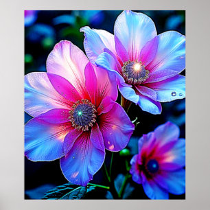 Poster Fleur de néon fleur design de lumière magique