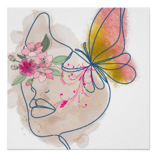 Poster Fleur de papillon - Abstrait Floral Face Art"