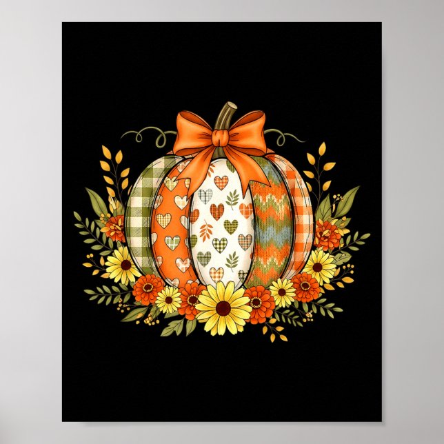 Poster Fleur de patchwork de citrouille Thanksgiving auto (Devant)