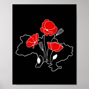 Poster Fleur de pavot rouge Soutien Ukraine Filles Navy V