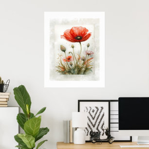 Poster Fleur de pavot végétale minimaliste