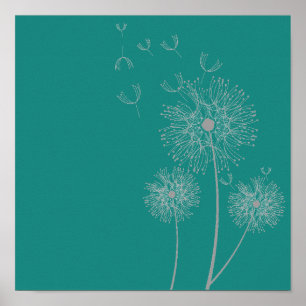 Poster Fleur de pissenlit sur l'art turquoise