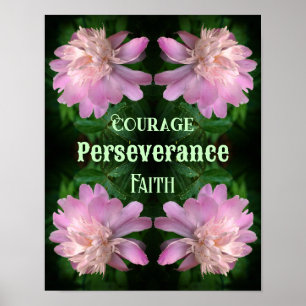 Poster Fleur de pivoine de courage Art Paroles Inspirante