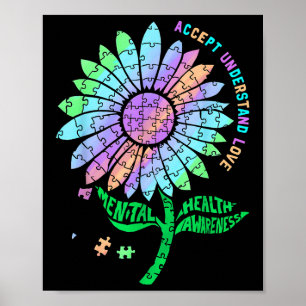Poster Fleur de puzzle de sensibilisation à la santé ment