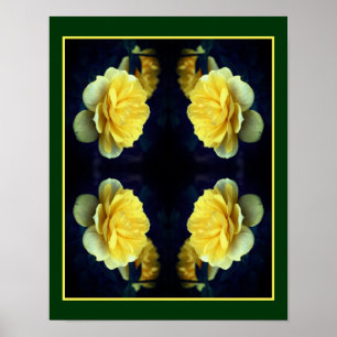 Poster Fleur de rose jaune dans miroir en fleurs complète