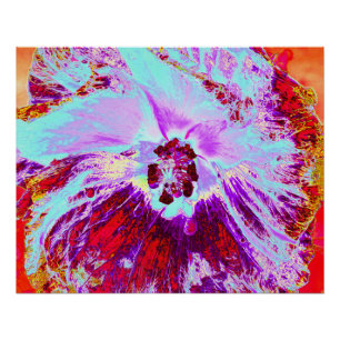 Poster Fleur de Tilleul Tropical Abstrait Aqua et Hibiscu