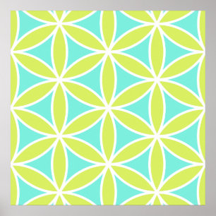 Poster Fleur de vie Grandes Ptn Turquoise de chaux et bla