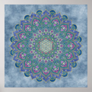 Poster Fleur De Vie - Mandala India Style 1