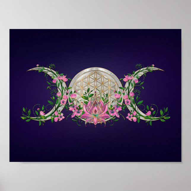 Poster Fleur de vie Triple Lune Lotus (Devant)
