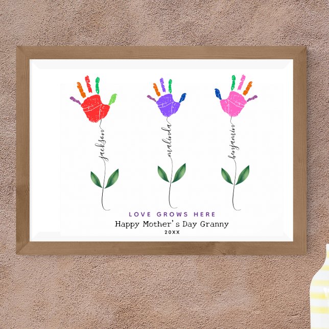 Poster Fleur d'empreinte personnalisée Art 3 noms de fleu (Créateur téléchargé)