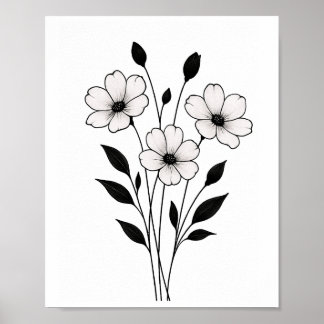 Poster Fleur d'encre minimaliste Art floral abstrait en n