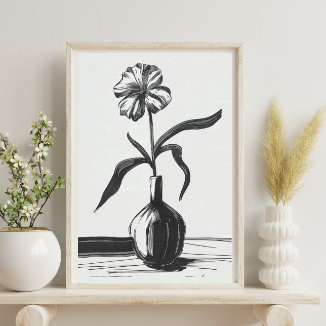 Poster Fleur d'encre noire minimaliste (Créateur téléchargé)