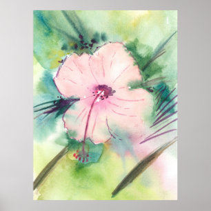 Poster Fleur d'Hibiscus Bélizien à l'aquarelle peinte à l