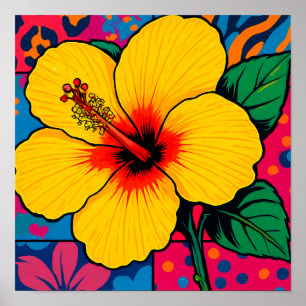 Poster Fleur d'Hibiscus jaune tropical