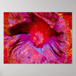 Poster Fleur d'Hibiscus rouge rétro Trippy psychédélique