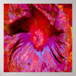 Poster Fleur d'Hibiscus rouge rétro Trippy psychédélique