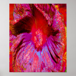 Poster Fleur d'Hibiscus rouge rétro Trippy psychédélique