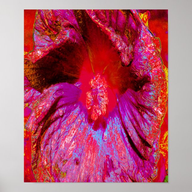 Poster Fleur d'Hibiscus rouge rétro Trippy psychédélique (Devant)