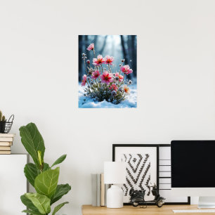 Poster Fleur d'hiver – Cosmos rose dans la neige