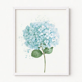 Poster Fleur d'hortensia à l'aquarelle bleu pastel