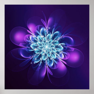 Poster Fleur éclatante Fractale Étincelles Indigo