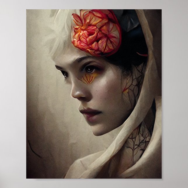 Poster Fleur et os 4 Surreal Gothic Imaginaire Art (Devant)