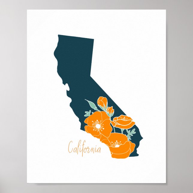 Poster Fleur étatique de Californie Poppy Silhouette flor (Devant)