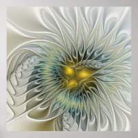 Fleur Fantastique Argent Doré Art Fractal Abstrait