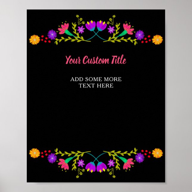 Poster Fleur Fiesta mexicaine Tout texte personnalisé (Devant)