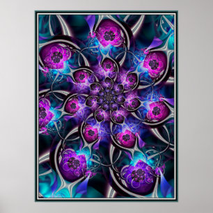 Poster Fleur fractale violette et bleue
