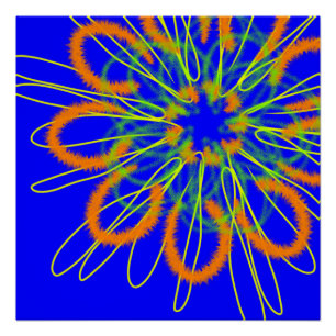 Poster Fleur géométrique orange en bleu