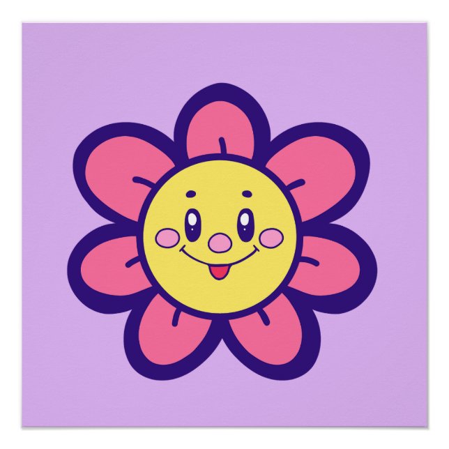 Poster Fleur Joyeuse Rose Et Jaune (Devant)