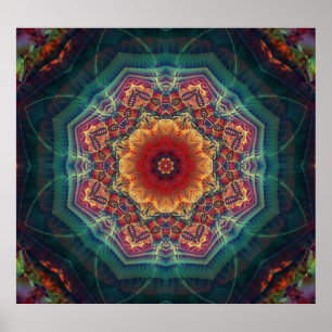 Poster Fleur kaléidoscope multicolore, motif continu