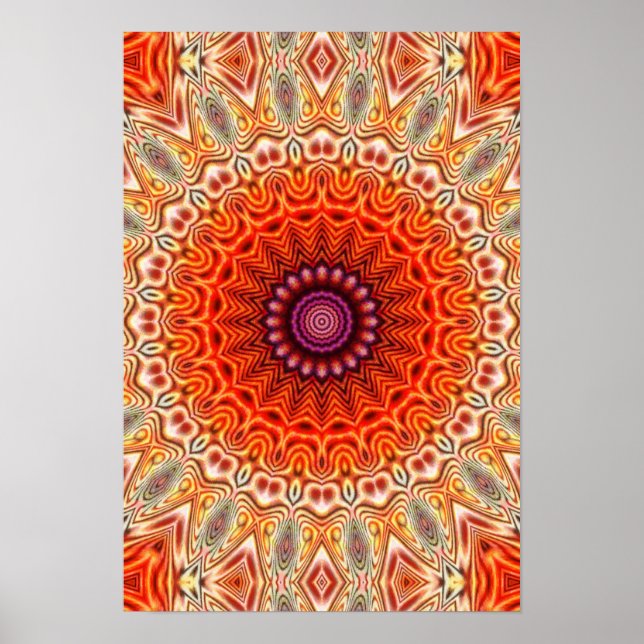 Poster Fleur Kaleidoscopique Orange Et Blanc Design (Devant)